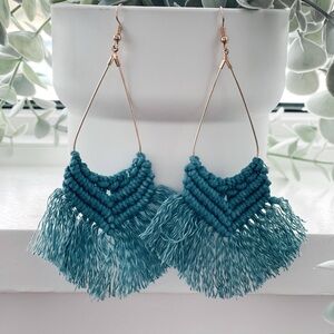 Teal Bohemian Style Woven Earrings